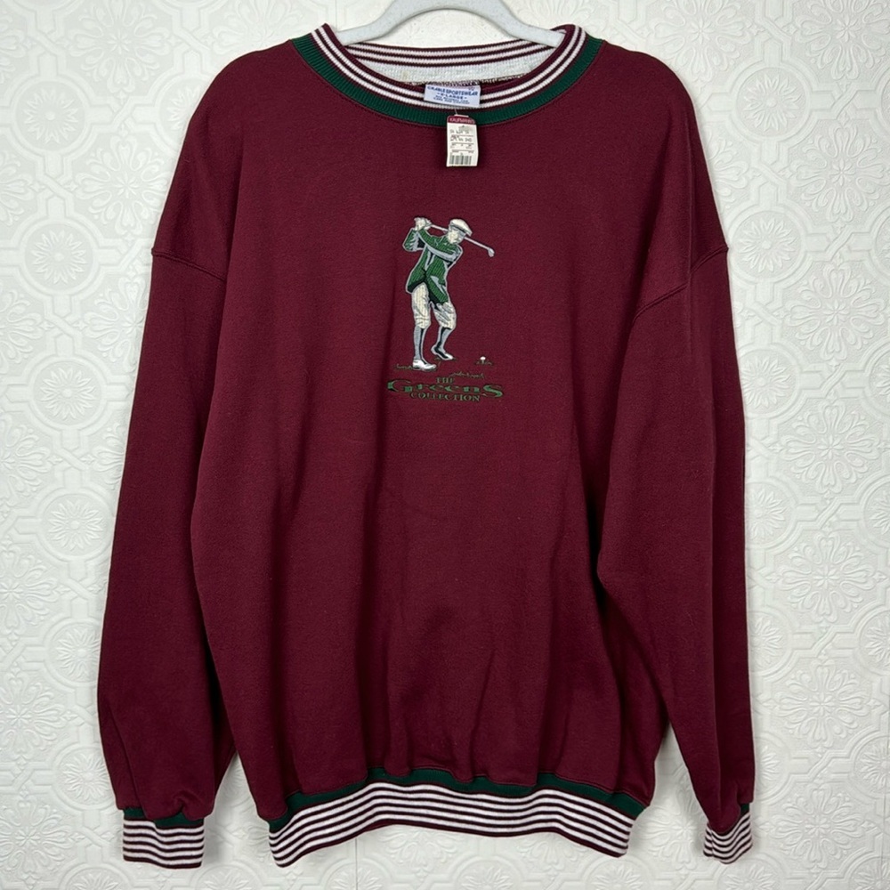 Vintage Dead Stock Golf Grandpa Sweatshirt Fleece Crew XL NWT Maroon Grandpacore